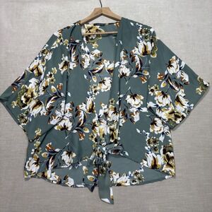 West Kei‎ Floral Kimono Cardigan Top Tie Front Feminine Boho Women's M